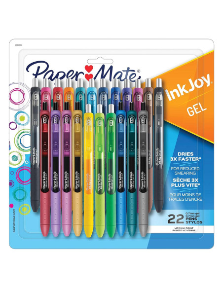 Bolígrafos de Gel Paper Mate InkJoy, 22 Colores Variados, 0.7mm Bolígrafos de Gel Paper Mate InkJoy, 22 Colores Variados, 0.7mm