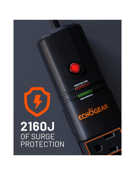 Protector de Sobretensión ECHOGEAR 2160J con 8 Salidas Rotativas Protector de Sobretensión ECHOGEAR 2160J con 8 Salidas Rotativas