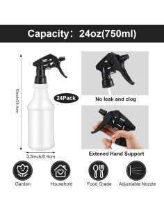 Botellas de Spray Reutilizables Gerrii 24 Pcs 700ml Negro 2