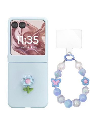 Funda Motorola Razr 2025/2024 con Correa - Diseño Floral Azul