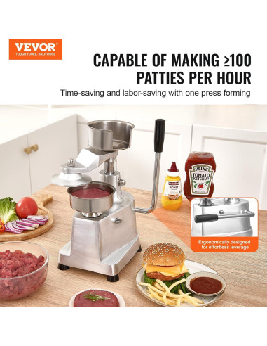 Prensa de Hamburguesas VEVOR 100mm Acero Inoxidable Comercial