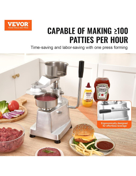 Prensa de Hamburguesas VEVOR 100mm Acero Inoxidable Comercial