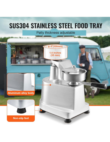 Prensa de Hamburguesas VEVOR 100mm Acero Inoxidable Comercial
