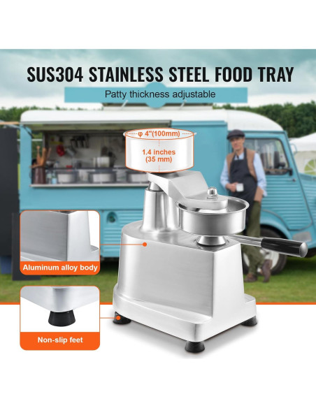 Prensa de Hamburguesas VEVOR 100mm Acero Inoxidable Comercial