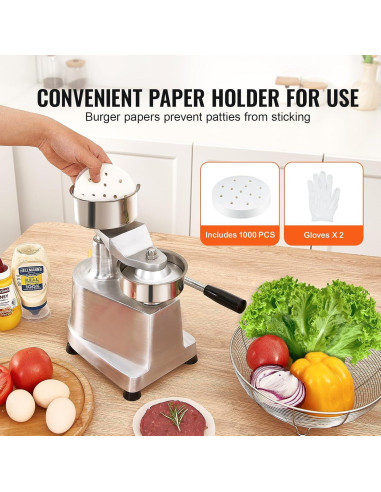 Prensa de Hamburguesas VEVOR 100mm Acero Inoxidable Comercial