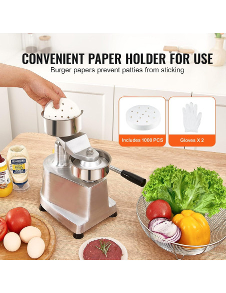 Prensa de Hamburguesas VEVOR 100mm Acero Inoxidable Comercial