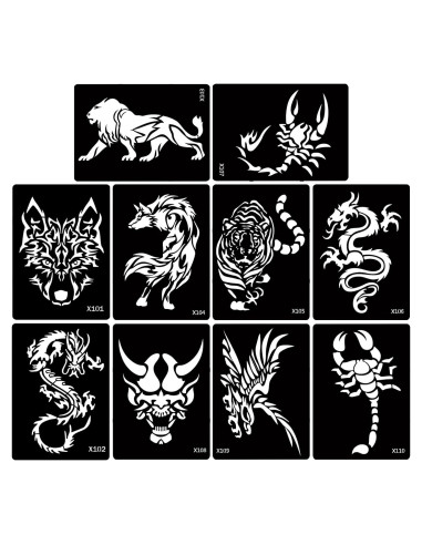 Kit de Plantillas de Tatuaje de Henna KOTBS - 5 Hojas Animales