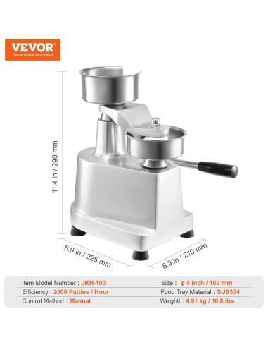Prensa de Hamburguesas VEVOR 100mm Acero Inoxidable Comercial
