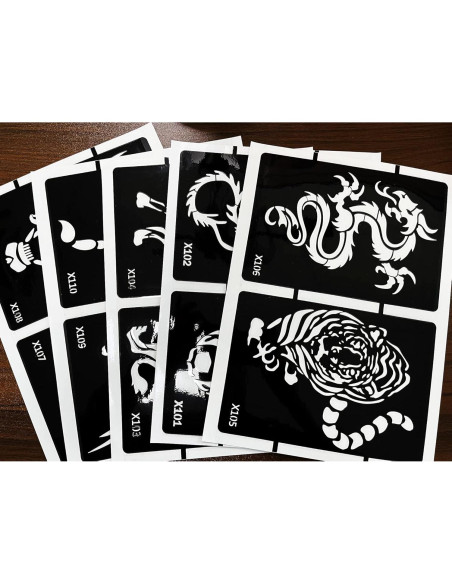 Kit de Plantillas de Tatuaje de Henna KOTBS - 5 Hojas Animales Kit de Plantillas de Tatuaje de Henna KOTBS - 5 Hojas Animales