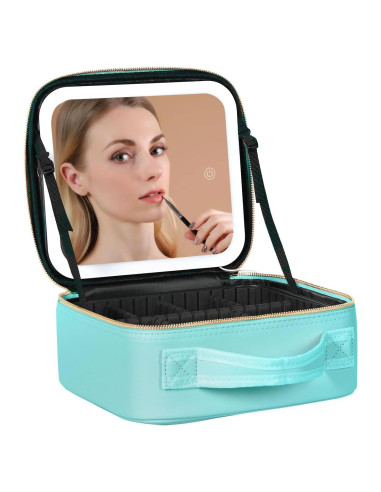 Bolsa de Maquillaje de Viaje Behaesty con Espejo LED Azul Aqua