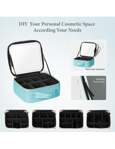 Bolsa de Maquillaje de Viaje Behaesty con Espejo LED Azul Aqua