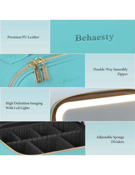 Bolsa de Maquillaje de Viaje Behaesty con Espejo LED Azul Aqua