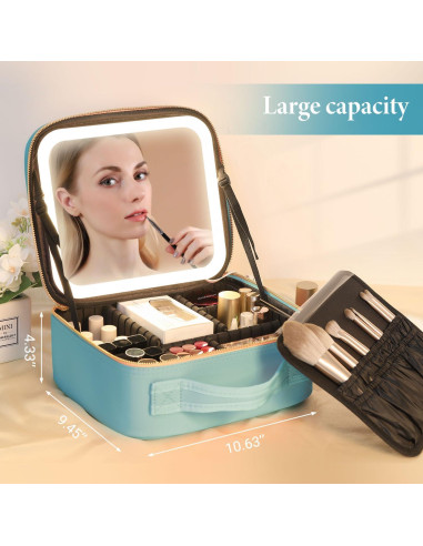 Bolsa de Maquillaje de Viaje Behaesty con Espejo LED Azul Aqua