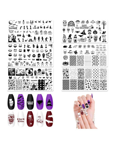 Conjunto de Placas de Estampado de Uñas Halloween ALIBBON 6 Pcs