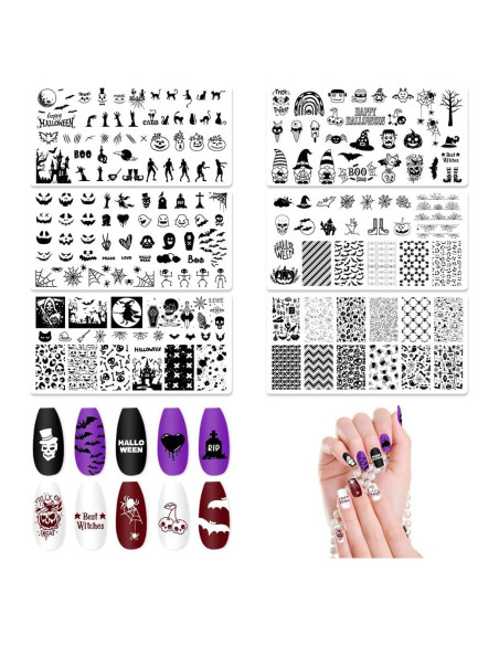 Conjunto de Placas de Estampado de Uñas Halloween ALIBBON 6 Pcs