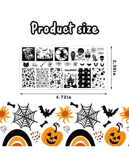 Conjunto de Placas de Estampado de Uñas Halloween ALIBBON 6 Pcs
