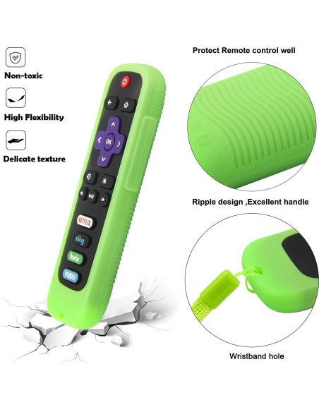 Funda de Silicona Antideslizante para Control Remoto Roku - Verde y Azul