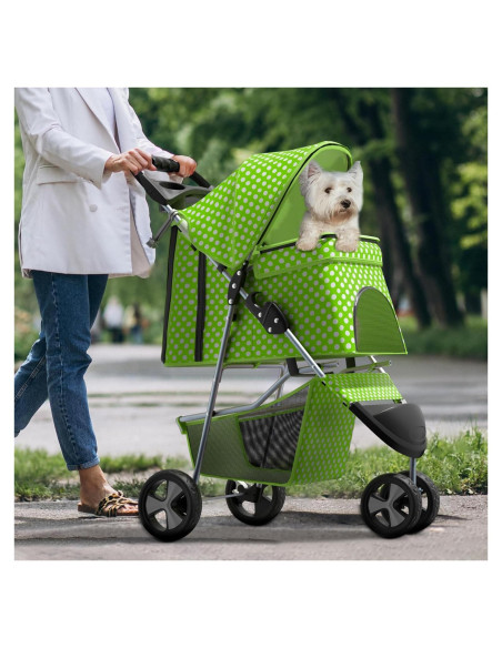 Carrito para Mascotas SFIHOME Lunares Verdes 15 kg Plegable