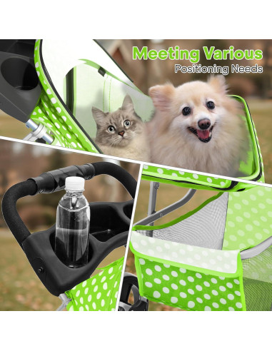 Carrito para Mascotas SFIHOME Lunares Verdes 15 kg Plegable