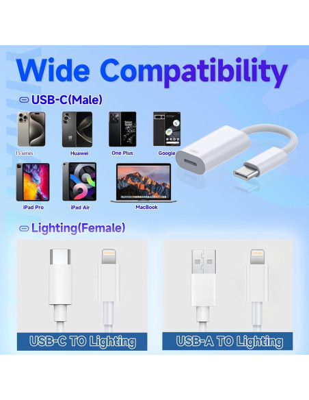 Adaptador USB C a Lightning YIMATEECO 20W 2 Pack Blanco Adaptador USB C a Lightning YIMATEECO 20W 2 Pack Blanco