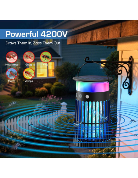 Zapper Solar de Insectos Jepwe 4200V IPX5 para Exterior