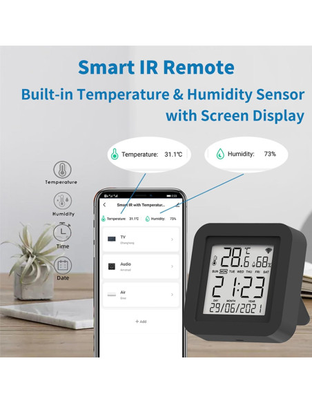 Termómetro Higrómetro WiFi Inteligente TUYA Negro - Control Remoto