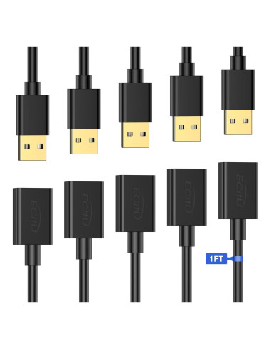 Cable Extensor USB 2.0 ECJTU 1FT (5 Paquete) Alta Velocidad