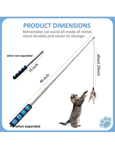 Polo de Pesca para Gatos Whefory con Pluma y Campana Azul