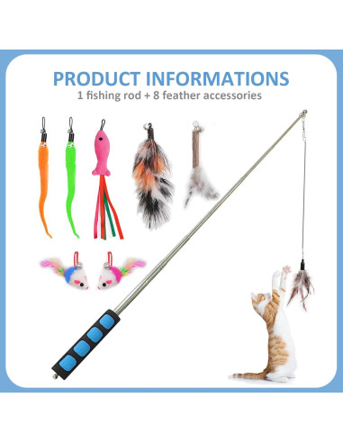 Polo de Pesca para Gatos Whefory con Pluma y Campana Azul