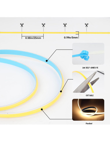 Tira de Luz LED COB 1M CUBITOR Regulable 5V USB Tipo-C 2700K