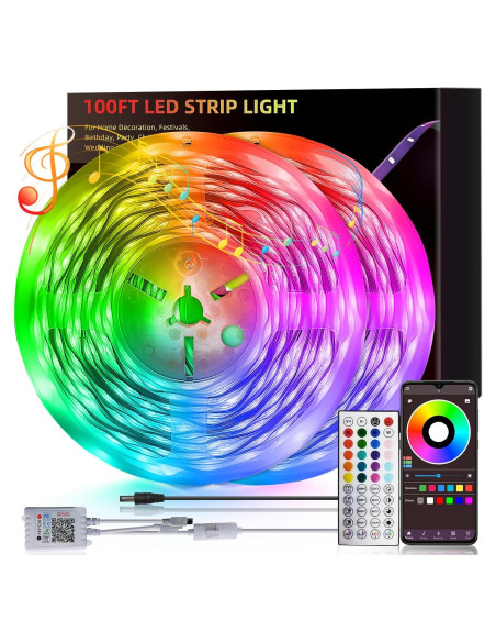 Tira de Luces LED RGB 30.48m HBOWMDJIA con Control Remoto