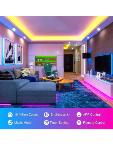 Tira de Luces LED RGB 30.48m HBOWMDJIA con Control Remoto