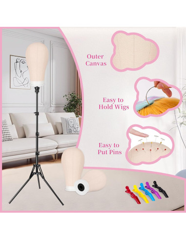 Soporte de Peluca con Trípode 1.6M y Cabeza de Lienzo 55.88cm