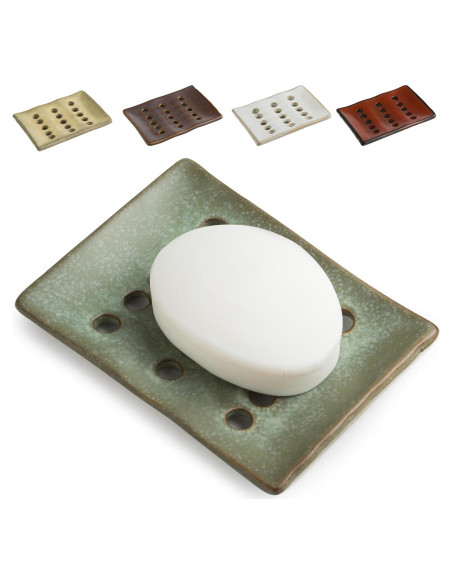 Plato de Jabón Cerámica Cormomu Verde 12.7x9.7cm Drenaje