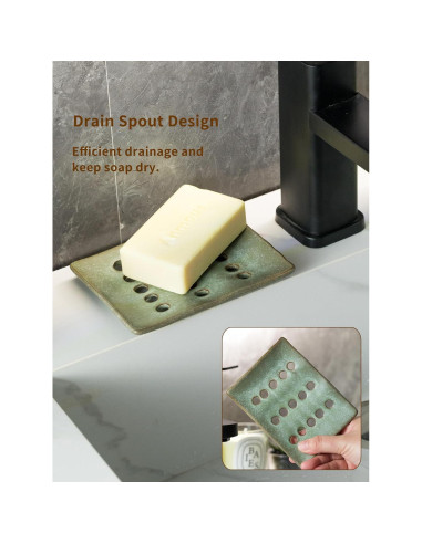 Plato de Jabón Cerámica Cormomu Verde 12.7x9.7cm Drenaje