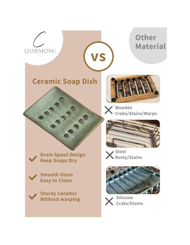 Plato de Jabón Cerámica Cormomu Verde 12.7x9.7cm Drenaje