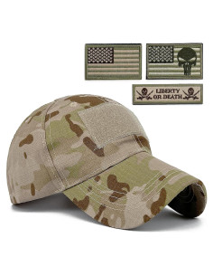 Gorra táctica camuflada con parches de calavera americana