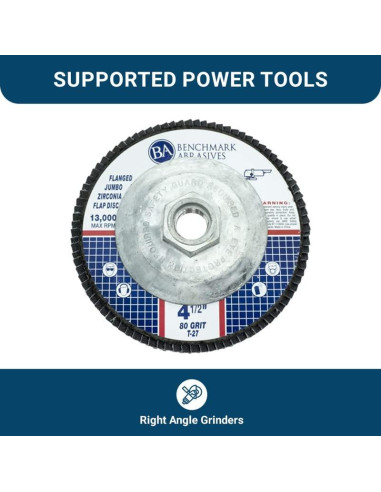 Discos de Aleta Jumbo Zirconia 4.5" 80 Grano Benchmark Abrasives