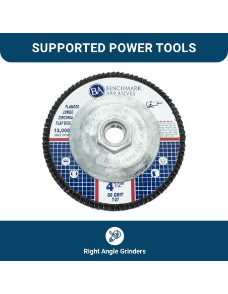 Discos de Aleta Jumbo Zirconia 4.5" 80 Grano Benchmark Abrasives