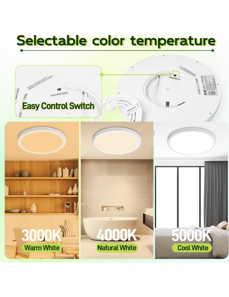 Luz LED Redonda Plana Hykolity 18W 1800LM 3CCT 22.86cm Blanca