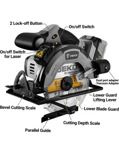 Sierra Circular Inalámbrica DEKOPRO 20V 165mm con 2 Baterías 2
