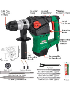 Taladro Rotomartillo DESHUO 32KE 1500W 3 Modos SDS-Plus 2