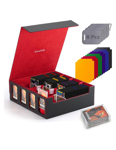 Caja de Almacenamiento de Cartas Komick 4 Filas PU Cuero Negro/Rojo