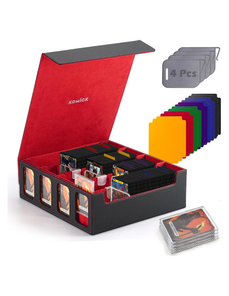Caja de Almacenamiento de Cartas Komick 4 Filas PU Cuero Negro/Rojo