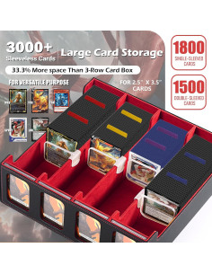 Caja de Almacenamiento de Cartas Komick 4 Filas PU Cuero Negro/Rojo 2