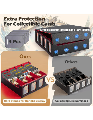 Caja de Almacenamiento de Cartas Komick 4 Filas PU Cuero Negro/Rojo