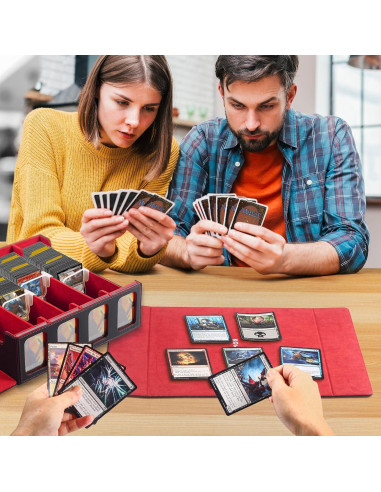 Caja de Almacenamiento de Cartas Komick 4 Filas PU Cuero Negro/Rojo