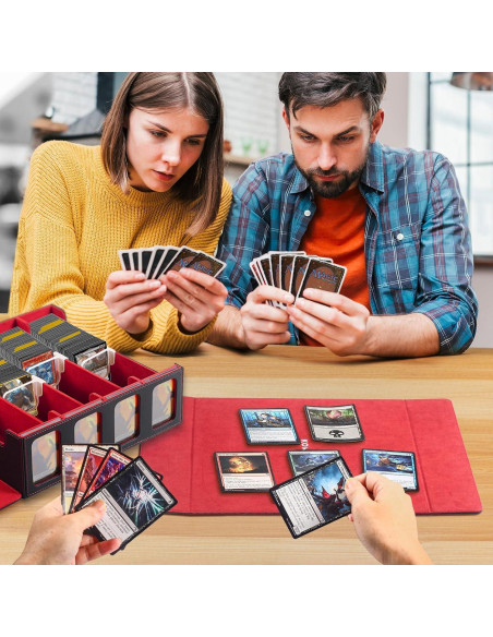 Caja de Almacenamiento de Cartas Komick 4 Filas PU Cuero Negro/Rojo