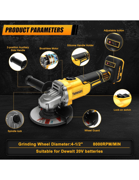 Amoladora Angular Inalámbrica Yutesiri 20V 11000RPM 3 Cuchillas Amoladora Angular Inalámbrica Yutesiri 20V 11000RPM 3 Cuchillas