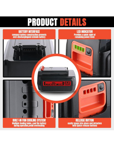 Batería Li-ion 40V 4.0Ah Prezoye para Black & Decker